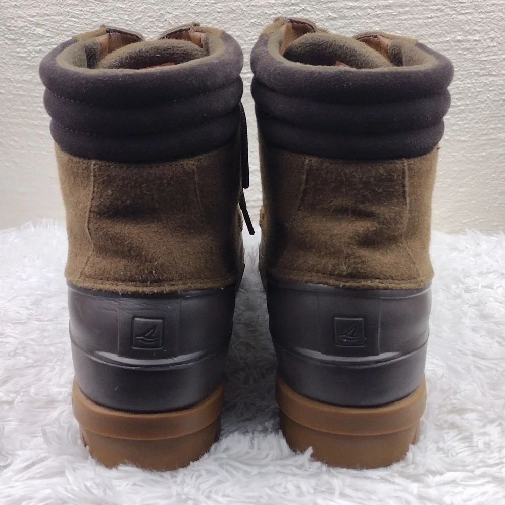 Sperry Top-Siders Avenue Olive Green Wool Blend Rubber Upper Lace Up Duck Boot